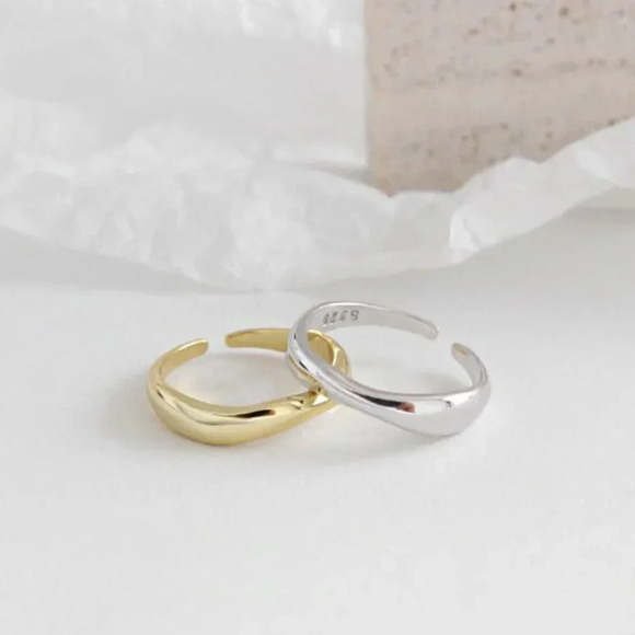 Minimalist 925 Sterling Silver Wave Open Ring - Picture 5 of 7